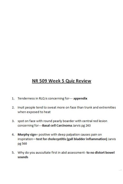 NR 509 Week 5 Quiz Review